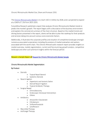 Chronic Rhinosinusitis Market Size, Share and Forecast 2031