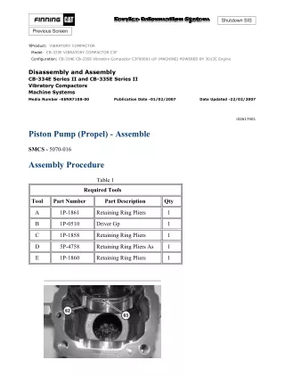 Caterpillar Cat CB-335E Vibratory Compactor (Prefix C3F) Service Repair Manual (C3F00001 and up)