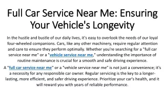 Full Car Service Near Me Ensuring Your Vehicle's Longevity