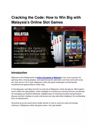 Cracking the Code How to Win Big with Malaysia's Online Slot Games