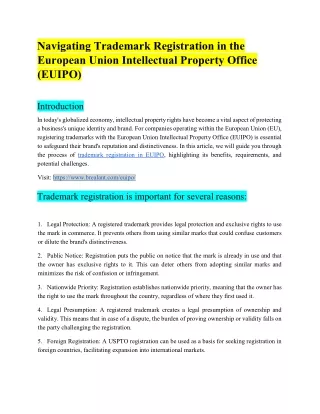 Navigating Trademark Registration in the European Union Intellectual Property Office (EUIPO)