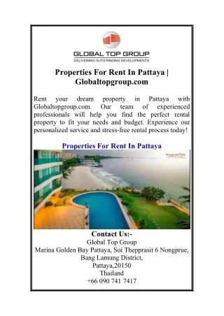 Properties For Rent In Pattaya | Globaltopgroup.com