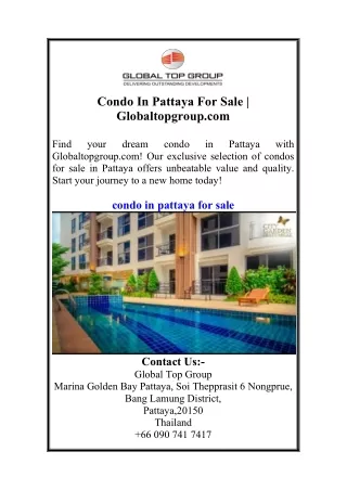 Condo In Pattaya For Sale | Globaltopgroup.com