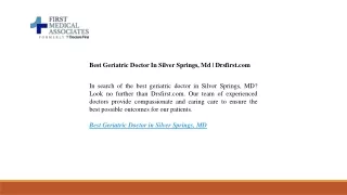 Best Geriatric Doctor In Silver Springs, Md | Drsfirst.com