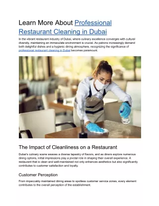 Learn More About Professional Restaurant Cleaning in Dubai