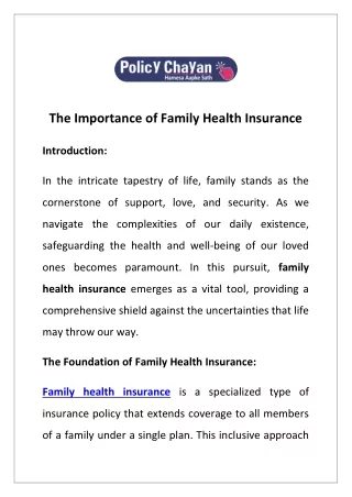 The Importance of Family Health Insurance