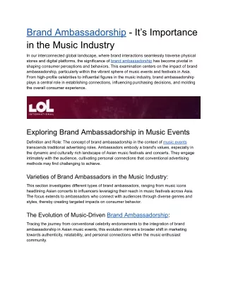 Brand Ambassadorship - It’s Importance in the Music Industry