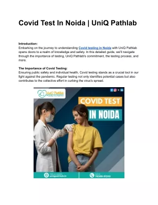 Covid Test In Noida | UniQ Pathlab