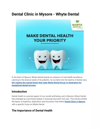 Dental Clinic in Mysore - Whyte Dental