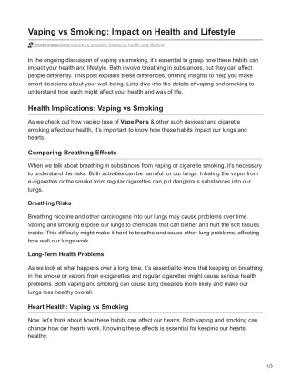 Vaping vs Smoking: Impact on Health and Lifestyle