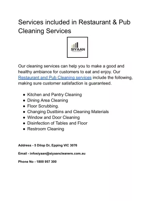 Services included in Restaurant & Pub Cleaning Services