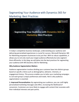 Segmenting Your Audience with Dynamics 365 for Marketing Best Practices