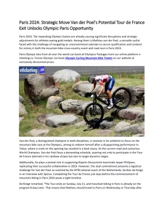 Paris 2024 Strategic Move Van der Poel's Potential Tour de France Exit Unlocks Olympic Paris Opportunity