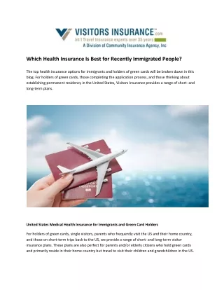 Which Health Insurance Is Best for Recently Immigrated People.docx