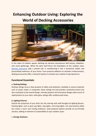 Enhancing Outdoor Living: Exploring the World of Decking Accessories