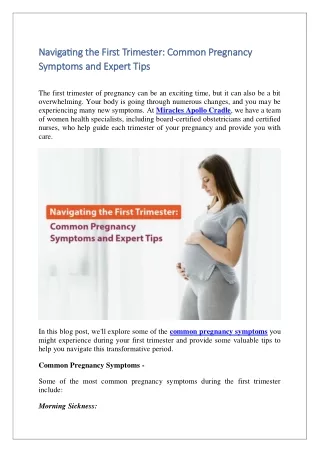 Navigating the First Trimester - Common Pregnancy Symptoms and Expert Tips