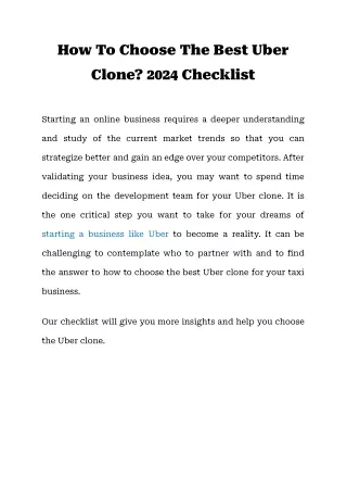 How To Choose The Best Uber Clone_ 2024 Checklist