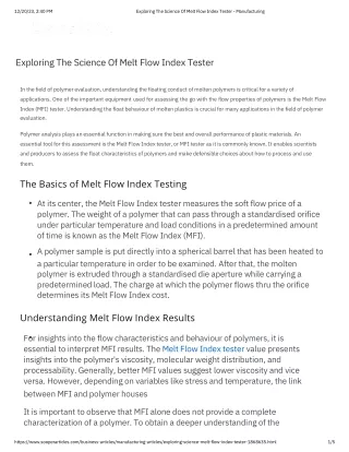 Exploring The Science Of Melt Flow Index Tester