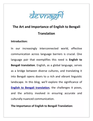 The Art and Importance of English to Bengali Translation