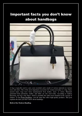 Important facts you don’t know about handbags