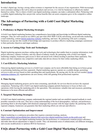 The Advantages of Partnering with a Gold Coast Digital Marketing Business