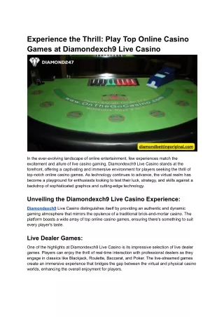 Experience the Thrill_ Play Top Online Casino Games at Diamondexch9 Live Casino