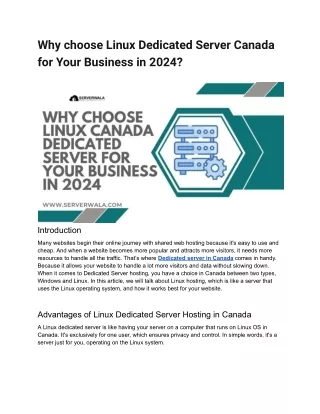 Why choose Linux Dedicated Server Canada for Your Business in 2024_