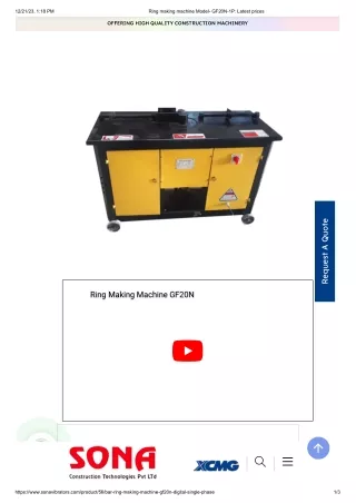 Best GF20N-1P Rebar Ring Making Machine In India