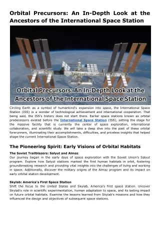 Orbital Precursors_ An In-Depth Look at the Ancestors of the International Space Station