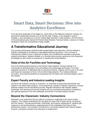 Smart Data, Smart Decisions: Dive into Analytics Excellence