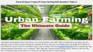 Know All About 4 Types Of Urban Farming With Benedict T Palen Jr