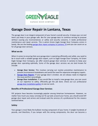 Green Eagle Garage Door Company - Premier Garage Door Repair in Lantana, Texas