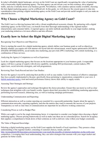 Just how to Pick The Right Digital Marketing Agency on Gold Coast