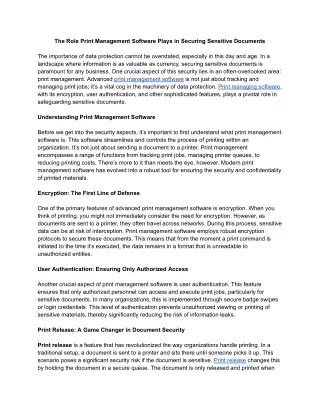 The Role Print Management Software Plays in Securing Sensitive Documents