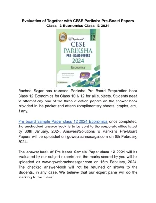 Practice with Pre board preparation book Class 12 Economics 2024