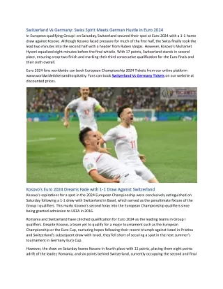 Switzerland Vs Germany Swiss Spirit Meets German Hustle in Euro 2024