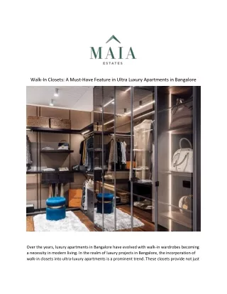 Walk-In Closets A Must-Have Feature in Ultra Luxury Apartments in Bangalore