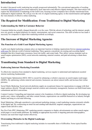 From Standard to Digital: The Development of Marketing on the Gold Coast