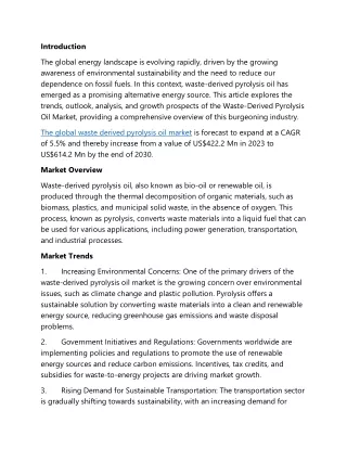 Waste-Derived Pyrolysis Oil Market  Overview Analysis Drivers, Trends and Foreca
