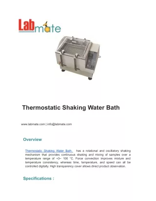 Thermostatic Shaking Water Bath