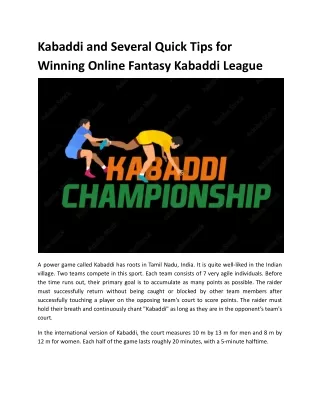 Kabaddi and Several Quick Tips for Winning Online Fantasy Kabaddi League