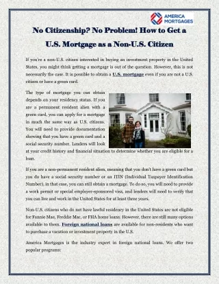 No Citizenship No Problem! How to Get a U.S. Mortgage as a Non-U.S. Citizen