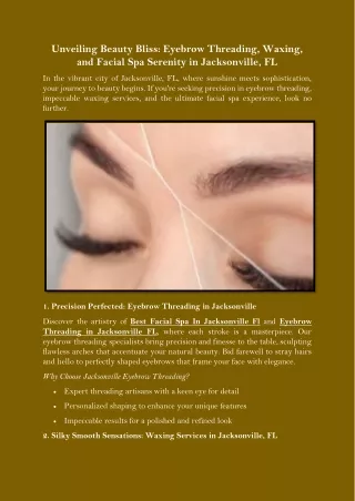 Unveiling Beauty Bliss Eyebrow Threading, Waxing, and Facial Spa Serenity in Jacksonville, FL