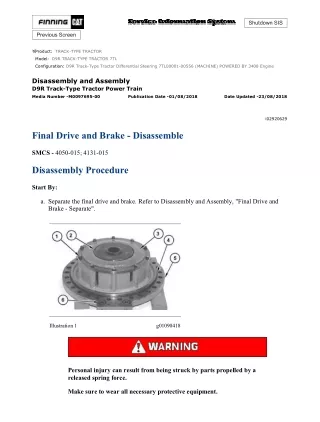 Caterpillar Cat D9R TRACK-TYPE TRACTOR (Prefix 7TL) Service Repair Manual (7TL00001-00556)