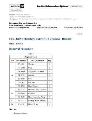 Caterpillar Cat D9R TRACK-TYPE TRACTOR (Prefix 7TL) Service Repair Manual (7TL00852 and up)