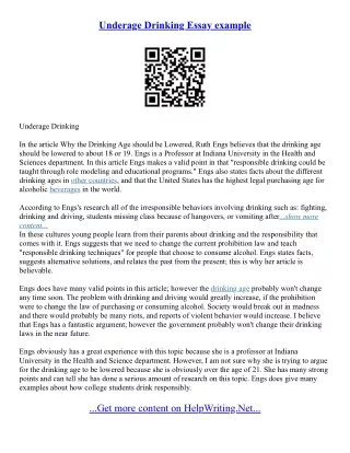 Underage Drinking Essays