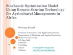 Stochastic Optimization Model Using Remote Sensing Technology for Agricultural Management in Africa