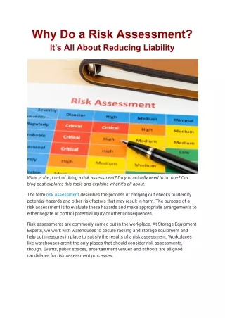 Why Do a Risk Assessment? It’s All About Reducing Liability