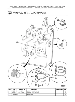 JCB 535-60 FS Telescopic Handlers (Loadall) Parts Catalogue Manual (Serial Number 01064599-01185999)