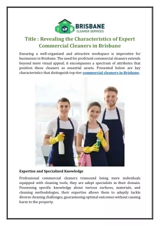 Revealing the Characteristics of Expert Commercial Cleaners in Brisbane